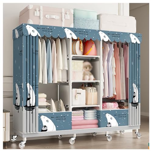 KDFWYDS Rollbarer Kleiderständer Für Schlafzimmer Tragbare Kleiderschrank Stoffschrank Für Hängende Kleidung Freistehender Garderobenständer Mit Stange Und Einlegeböden(Color : B, Size : 160x45x170cm) von KDFWYDS