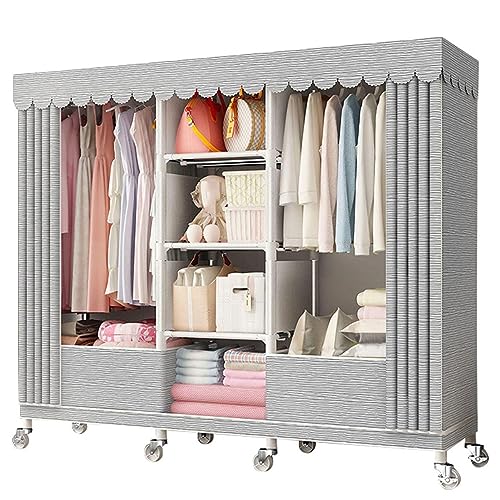 KDFWYDS Rollbarer Kleiderständer Für Schlafzimmer Tragbare Kleiderschrank Stoffschrank Für Hängende Kleidung Freistehender Garderobenständer Mit Stange Und Einlegeböden(Color : C, Size : 160x45x170cm) von KDFWYDS