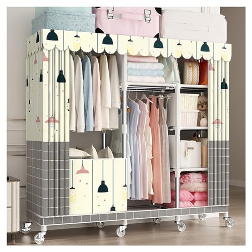 KDFWYDS Tragbare Kleiderschrank Mit 360° Rädern Kleiderständer Stoffschrank Mit 6 Einlegeböden Und 2 Aufhängestangen Für Das Schlafzimmer(Color : A, Size : 143x45x170cm) von KDFWYDS