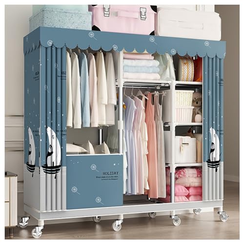 KDFWYDS Tragbare Kleiderschrank Mit 360° Rädern Kleiderständer Stoffschrank Mit 6 Einlegeböden Und 2 Aufhängestangen Für Das Schlafzimmer(Color : B, Size : 143x45x170cm) von KDFWYDS