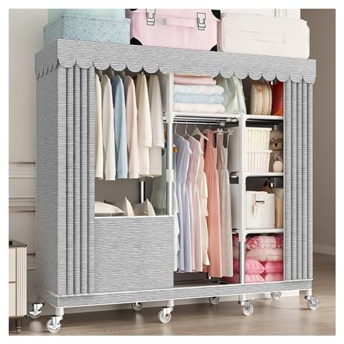 KDFWYDS Tragbare Kleiderschrank Mit 360° Rädern Kleiderständer Stoffschrank Mit 6 Einlegeböden Und 2 Aufhängestangen Für Das Schlafzimmer(Color : C, Size : 143x45x170cm) von KDFWYDS