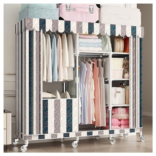 KDFWYDS Tragbare Kleiderschrank Mit 360° Rädern Kleiderständer Stoffschrank Mit 6 Einlegeböden Und 2 Aufhängestangen Für Das Schlafzimmer(Color : D, Size : 143x45x170cm) von KDFWYDS