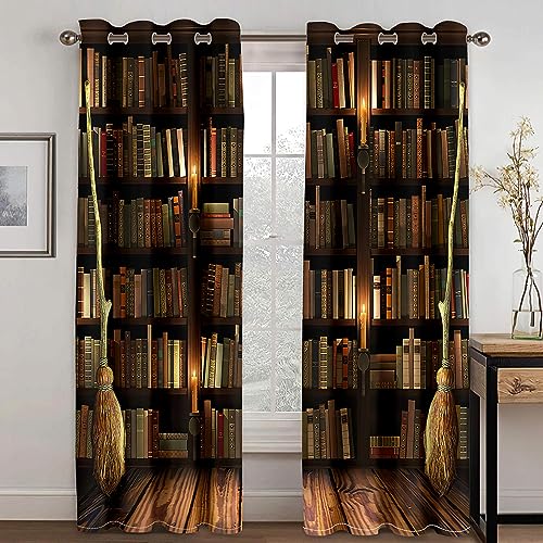 Vintage-Bibliothek, Bücherregal, drapiertes Design, luxuriöse Fenster-Verdunkelungsvorhänge für Wohnzimmer, Schlafzimmer, Heimdekoration, 60 x 120 cm (B x H), 24 x 47 Zoll x 2 von KDGGLUCK