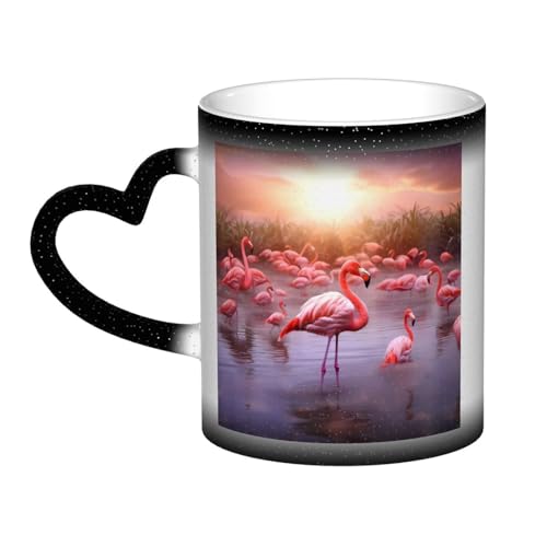 KDKJEDPEAF Flamingos Magic Color Changing Mug 325 ml | Hitzeempfindliche Keramik-Kaffeetasse enthüllt Überraschungsbild, Geschenk für sie, ihn, Familie, Freunde (Schwarz, Rot, Blau) von KDKJEDPEAF