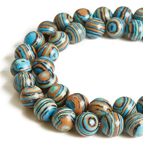45 Stück 8 mm blaue Malachit-Perlen, natürliche Edelsteinperlen, rund, lose Perlen für Schmuckherstellung von KDLJFGSMF1