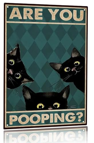 Are You Pooping Black Cat Art WC Decor Funny Kitty Cat Blechschild Vintage Retro Wanddekoration für Zuhause Badezimmer Bar Bauernhaus Schild 20,3 x 30,5 cm von KDLY