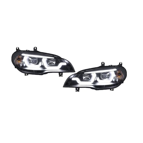 KDMOWHON 2 stücke Auto Scheinwerfer Kompatibel for BMW X5 E70 2007-2013 Upgrade Front DRL Angel Eyes Blinker Licht Scheinwerfer Montage(For 2011-2013 Year) von KDMOWHON