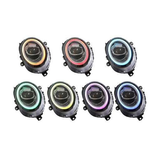 KDMOWHON Auto Styling Scheinwerfer Kompatibel for MINI F56 F55 F57 2014-2020 Kopf Lampe Signal Projektor Objektiv Automotive(RGB halo) von KDMOWHON