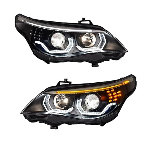 KDMOWHON Autolichter Scheinwerfer Kompatibel for BMW E60 2003-2010 5 Serie 530i Automontage Upgrade Angel Eyes Design Bicofal Linse(2PCS 2004-2007) von KDMOWHON