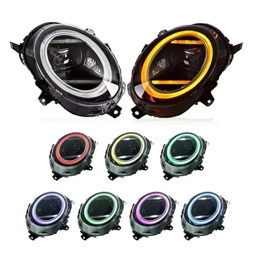 KDMOWHON Autolichter Scheinwerfer Kompatibel for BMW Mini Coopers F56 F55 F57 2014-2020 Scheinwerfer DRL Montage Halogen Aktualisiert Plug and Play(2pc RGB halo A) von KDMOWHON