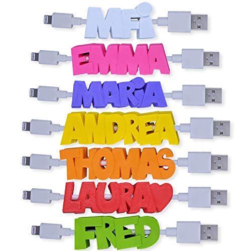 KDO 3D 3DEtikette für Ladekabel - Clips mit eingeprägten Buchstaben - Geschenkidee - 15 Farben zur Auswahl - 100% personalisierbar - Zur Anpassung an Ihr Telefonkabel, Tablet und anderes Accessoire. von KDO 3D