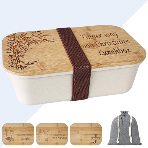 KDO MAGIC - Lunchbox personalisiert - Vorname eingraviert - Anpassbare Abdeckung - Essensbox - Schwarze oder weiße Farbe - Geschenkidee zum Muttertag, Geburtstag (Motiv: Vegetation, weiß) von KDO MAGIC