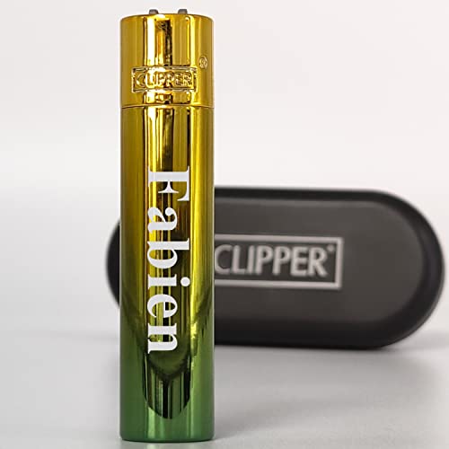 KDO MAGIC - Clipper personalisiert - Feuerzeug mit Gravur - Vorname eingraviert - Mehrere Farben - Feuerzeug aus Metall - Geschenkidee zum Geburtstag, Weihnachten, Vatertag (Grün/Gelb) von KDO MAGIC