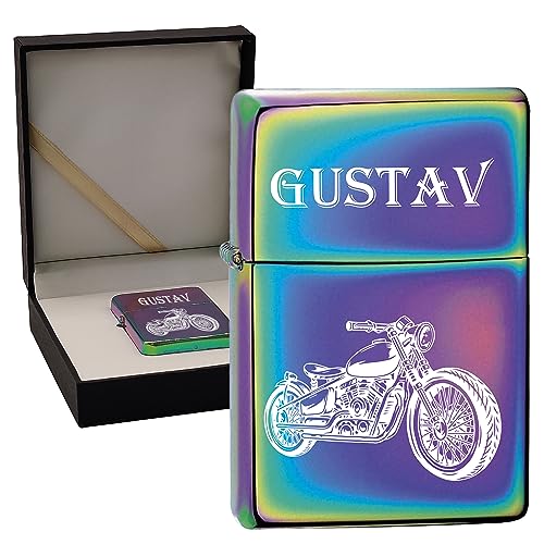 KDO MAGIC - Feuerzeug personalisiert - Eingravierter Vorname - Farbe ICY - Geschenkidee für Herren, Geburtstag, Vatertag (Modell Motorrad) von KDO MAGIC