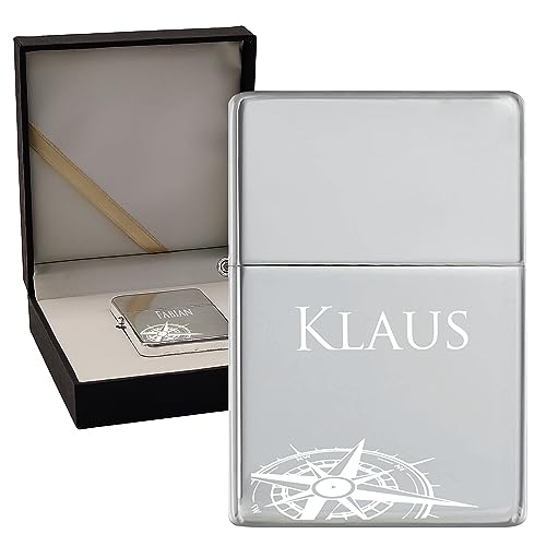 KDO MAGIC - Feuerzeug personalisiert - Eingravierter Vorname - Farbe Grau - Geschenkidee für Herren, Geburtstag, Vatertag (Modell Kompass) von KDO MAGIC