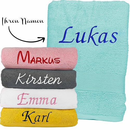 KDO MAGIC - Handtuch personalisiert - Bestickte Serviette mit einem Namen - 100% Baumwolle - Geschenkidee zum Geburtstag, Muttertag, Weihnachten (70 x 130 cm, Himmelblau) von KDO MAGIC