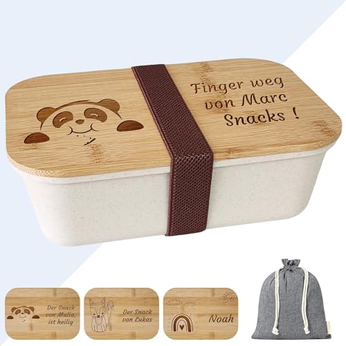 KDO MAGIC - Snackbox Personalisierte - Vorname eingraviert - Anpassbare Abdeckung - Weiße Farbe - Essensbox - Geschenkidee für Kind, Geburtstag, Schule (Motiv: Panda) von KDO MAGIC