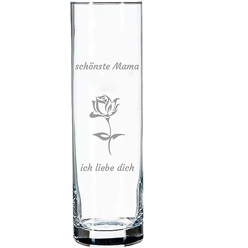 KDO Magic - Personalisierbare Vase - Vorname und Text graviert - Blumenmuster, rosa - Vase aus Glas mit Gravur - Muttertagsgeschenk - Geschenk zum Valentinstag, Mutter, Oma (Gerade Vase) von KDO MAGIC