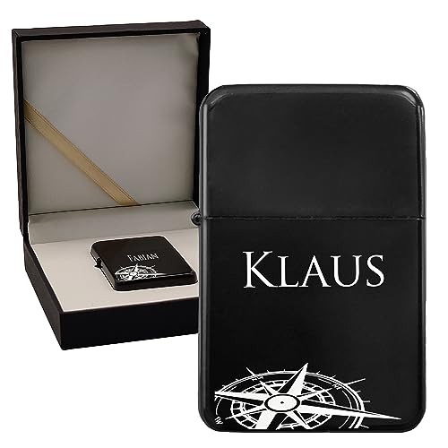 KDO MAGIC - Feuerzeug personalisiert - Eingravierter Vorname - Farbe Schwarz - Geschenkidee für Herren, Geburtstag, Vatertag (Modell Kompass) von KDO MAGIC