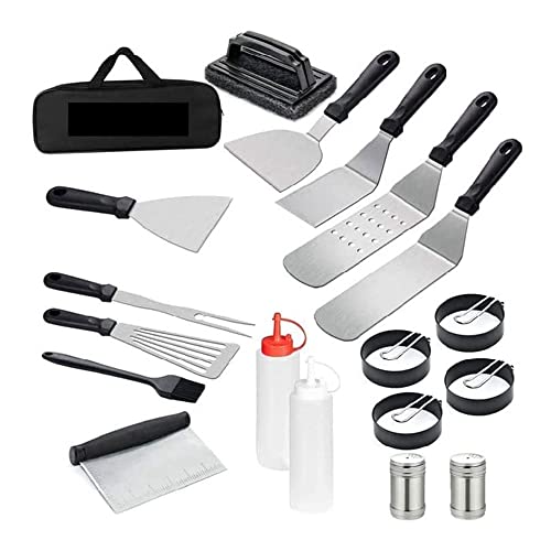19-teiliges Grillzubehör mit flacher Oberseite, Grillzubehör-Set mit Grillspachtel, Schaber und Eierringen, Edelstahl-Grillwerkzeug-Set für Grillen im Freien und Camping 19-teiliges Grillzubehör mit flacher Oberseite, Grillzubehör-Set mit Grillspachtel, Schaber und Eierringen, Edelstahl-Grillwerkzeug-Set für Grillen im Freien und Camping von KDOQ