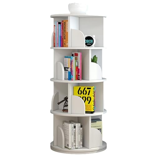 360-Grad-Drehbares Bücherregal, stapelbare Regale, Bücherregal-Organizer für Schlafzimmer, Wohnzimmer, Arbeitszimmer (Farbe: Weiß, Größe: 40 x 129 cm) von KDOQ