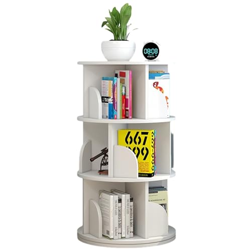 360-Grad-Drehbares Bücherregal, stapelbare Regale, Bücherregal-Organizer für Schlafzimmer, Wohnzimmer, Arbeitszimmer (Farbe: Weiß, Größe: 40 x 98 cm) von KDOQ