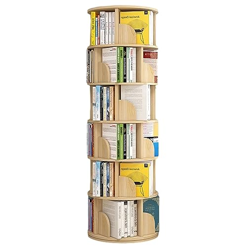 360° drehbarer Bücherregalturm, bodenstehendes 6-stöckiges drehbares Bücherregal, stapelbare Regale, Eckregal aus Massivholz von KDOQ