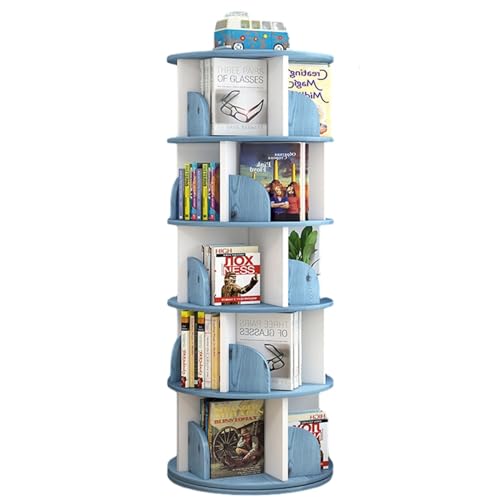 5-stufiges drehbares Bücherregal, um 360° drehbare stapelbare Regale, Bücherregal-Organizer, Buch-Organizer-Regal für Schlafzimmer und Wohnzimmer (Farbe: Blau, Größe: 46 x 160 cm) von KDOQ