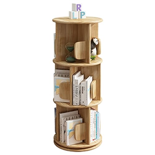 Bodenregal mit 3 Ebenen, drehbar, 360°-Display, stehendes Bücherregal, freistehender Aufbewahrungsorganisator, Halter, Eck-Bücherregal, multifunktionales Bücherregal (Farbe: Holz, von KDOQ