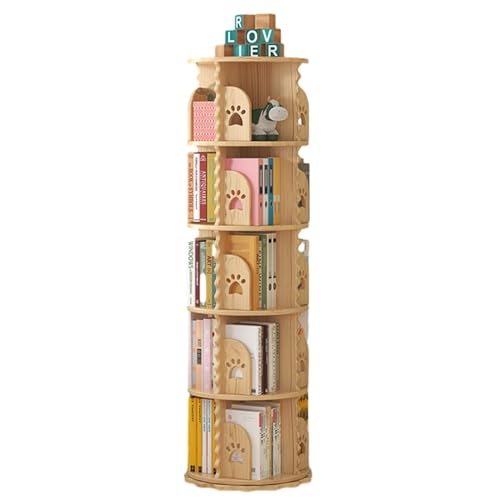 Bücherregal, 5 Etagen, 360° drehbar, stapelbare Regale, Bücherregal-Organizer, kleines Bücherregal für kleinen Raum, bodenstehendes Bücherregal (Farbe: A, Größe: 50,5 x 159 cm) von KDOQ
