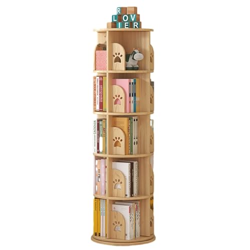 Bücherregal, 5 Etagen, um 360° drehbar, stapelbare Regale, Bücherregal-Organizer, kleines Bücherregal für kleinen Raum, bodenstehendes Bücherregal (Farbe: A, Größe: 46 x 159 cm) von KDOQ