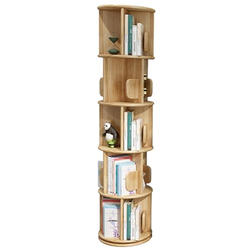 Bücherregal, drehbares Eck-Bücherregal, drehbares Bücherregal mit 360-Grad-Anzeige, bodenstehendes drehbares Bücherregal, schmaler Bücherregal-Organizer (Farbe: Holz, Größe: 5-stuf von KDOQ