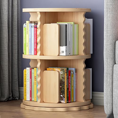 Drehbarer Bücherregal-Turm, stehendes Bücherregal mit 3/4/5 Ebenen für Kinder und Erwachsene, drehbares Bücherregal mit 360°-Anzeige, drehbares Eck-Bücherregal aus Holz, Aufbewahru von KDOQ