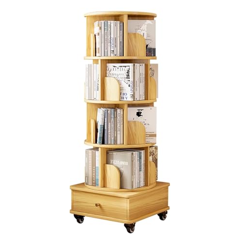 Drehbares Bücherregal, 360°-Display, stehendes Bücherregal, Eckbücherregale, Lagerregal für kleine Räume, Arbeitszimmer, Schlafzimmer (Farbe: Hellgelb, Größe: 4-stufig) von KDOQ