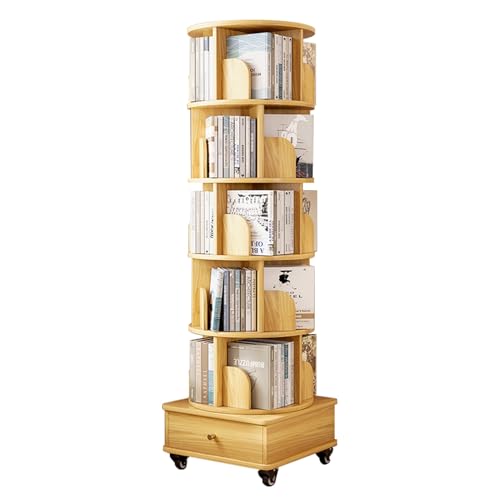 Drehbares Bücherregal, 360°-Display, stehendes Bücherregal, Eckbücherregale, Lagerregal für kleine Räume, Arbeitszimmer, Schlafzimmer (Farbe: Hellgelb, Größe: 5-stufig) von KDOQ