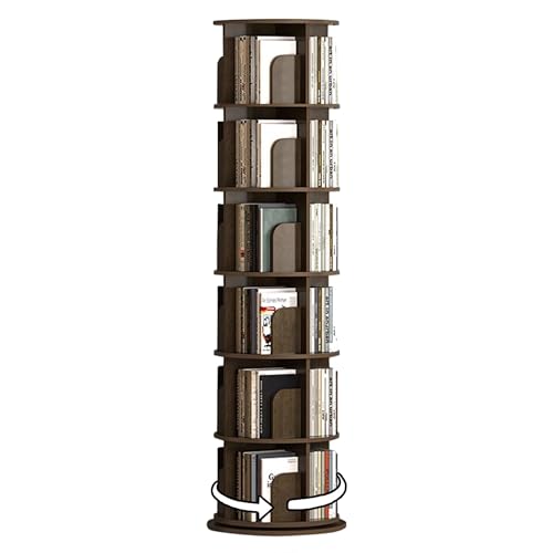 Drehbares Bücherregal, kleines Eckbücherregal mit Stellfläche, stehendes Bücherregal 360°-Bücherregal für Wohnzimmer (Farbe: 6 Tier, Größe: 51 cm) von KDOQ