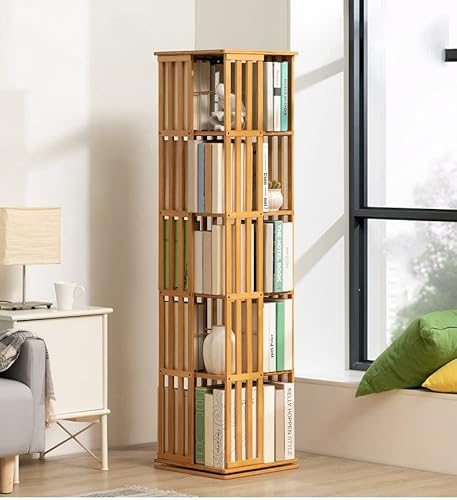 Drehbares Bücherregal aus Bambus, 360-Grad-Aufbewahrungsregal mit offenem Design, ideal für Wohnzimmer, Arbeitszimmer oder Büro – organisieren Sie Ihren Raum effizient von KDOQ