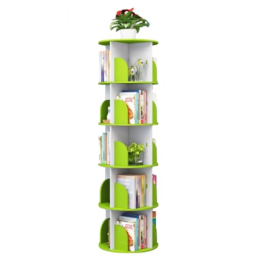 Drehbares Bücherregal mit 5 Etagen, 360° drehbares Bücherregal, Eck-Bücherregal aus PVC-Platte, stapelbarer Bücherregal-Organizer, Vitrine für Büro, Zuhause, Wohnzimmer (Farbe: WG, von KDOQ