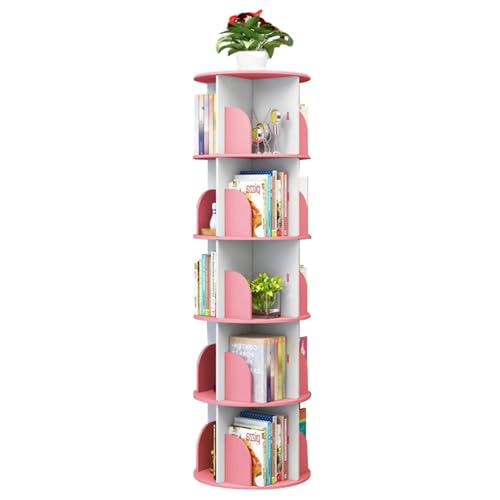 Drehbares Bücherregal mit 5 Etagen, 360° drehbares Bücherregal, Eck-Bücherregal aus PVC-Platte, stapelbarer Bücherregal-Organizer, Vitrine für Büro, Zuhause, Wohnzimmer (Farbe: WP, von KDOQ