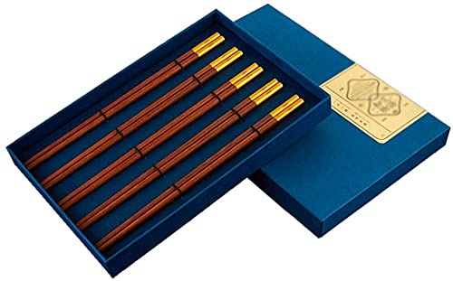 KDOQ Essstäbchen, wiederverwendbar, High-End-Geschenkbox, Hühnerflügel, rotes Sandelholz, kein Lack, kein Wachs, 5 Paar/10 Paar-Set, 25 cm (Color : Red Sandalwood, Size : 5 Pairs) von KDOQ