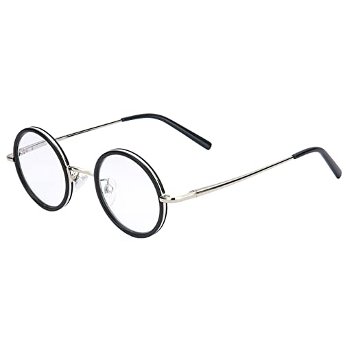 KDOQ Retro-Lesebrille mit rundem Metallrahmen für Männer und Frauen, blaues Licht blockierender schwarzer Computerleser, Blendschutzfilter (Size : 2.5 x) von KDOQ