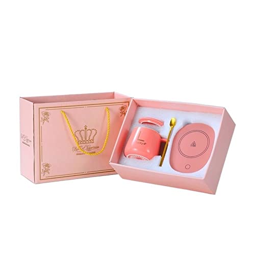 Kaffeebecher Heizung Pad Cup Wärmer Konstante Temperatur Untersetzer Intelligente Kaffeetasse Elektrische Tasse Matte Milch Tee Warmwasserbereiter Home Office Geschenk (Color : Pink Gift Set) von KDOQ
