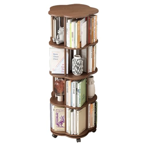 Quincunx Drehbares Bücherregal, um 360° drehbares Bücherregal, modernes, bodenstehendes Aufbewahrungsdisplay, Bücherregal, stapelbare Regale, schmales Bücherregal (Farbe: Walnuss, von KDOQ