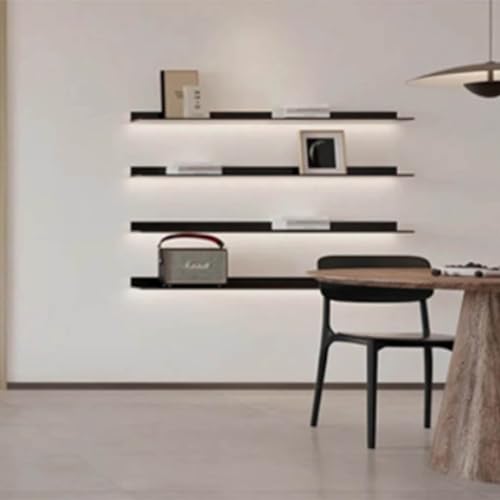 Schwebende Wandregale mit LED-Licht, beleuchtetes Weinkühler-Lagerregal aus Aluminiumlegierung, Aktivitätsregal, Wand-Bücherregal (Farbe: Noir, Größe: 60 x 20 cm) von KDOQ