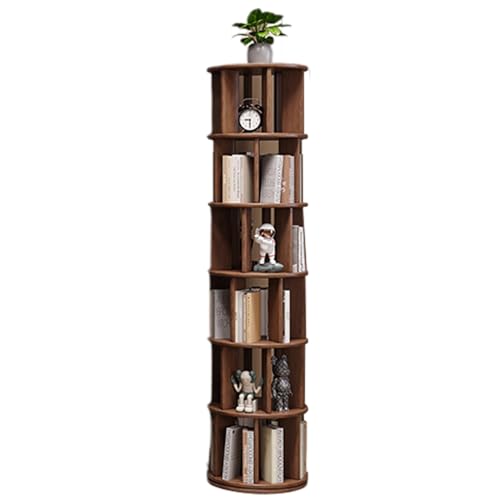 Um 360 Grad drehbares Bücherregal, von Boden zu Boden reichendes Massivholzregal für einfache Bilderbücher für Kinder im Haushalt, kreatives Eckregal für Schlafzimmer (Farbe: Braun von KDOQ