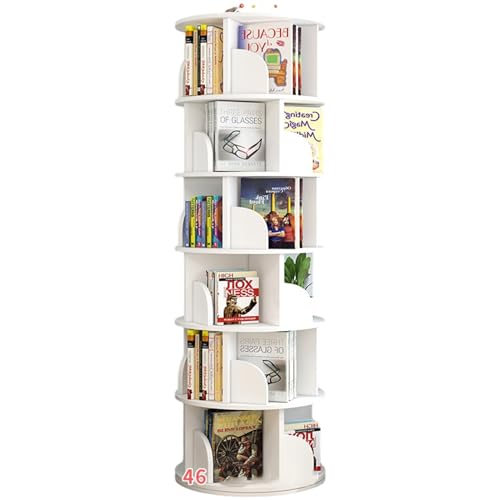 Um 360 ° drehbares Bücherregal, stapelbare Regale, Bücherregal-Organizer, bodenstehendes Bücherregal, Aufbewahrung für das Home-Office, Wohnzimmer, Arbeitszimmer (Farbe: Weiß, Größ von KDOQ