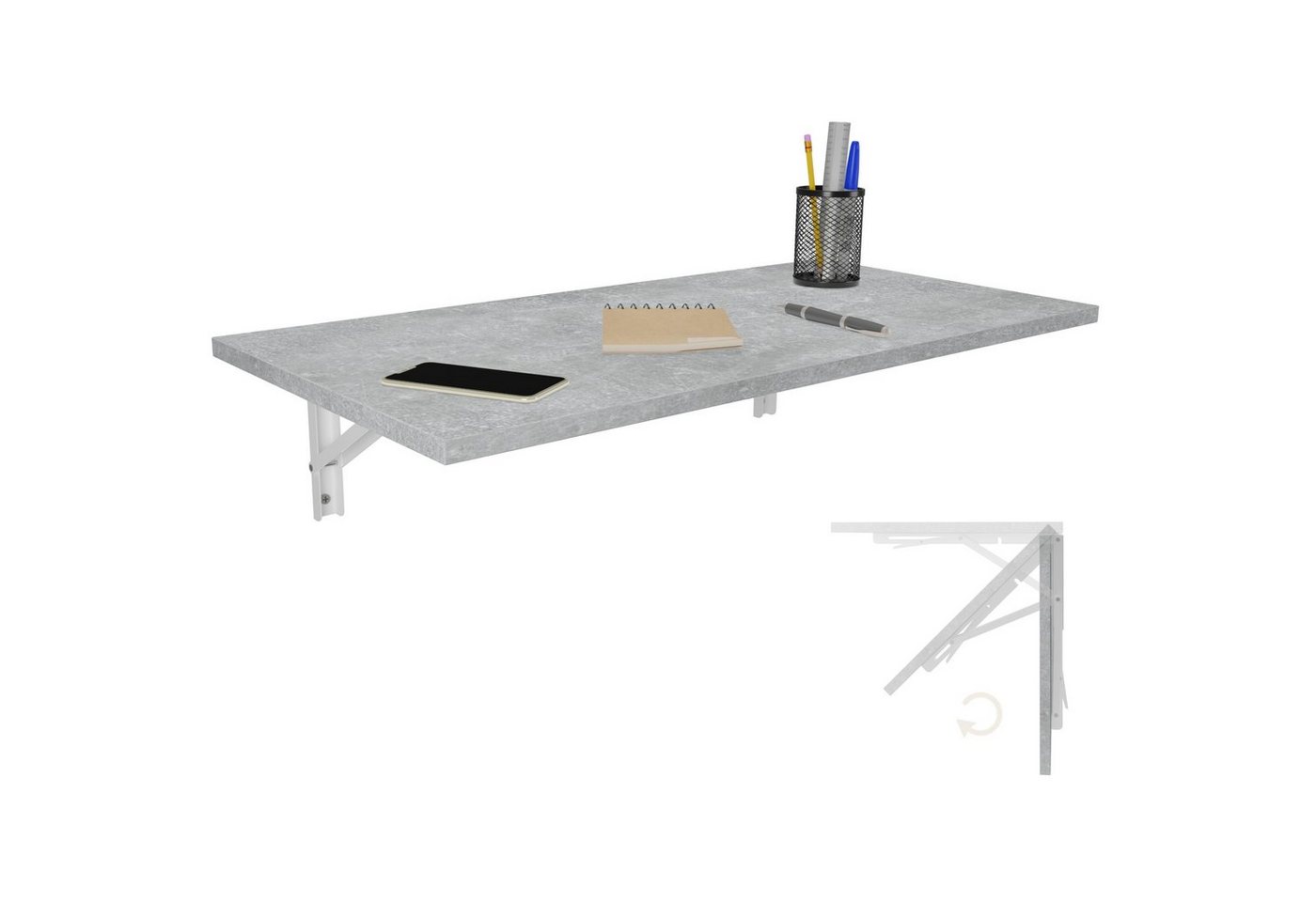 KDR Produktgestaltung Klapptisch 80x40 Wandklapptisch Esstisch Küchentisch Schreibtisch Wand Tisch, Beton von KDR Produktgestaltung