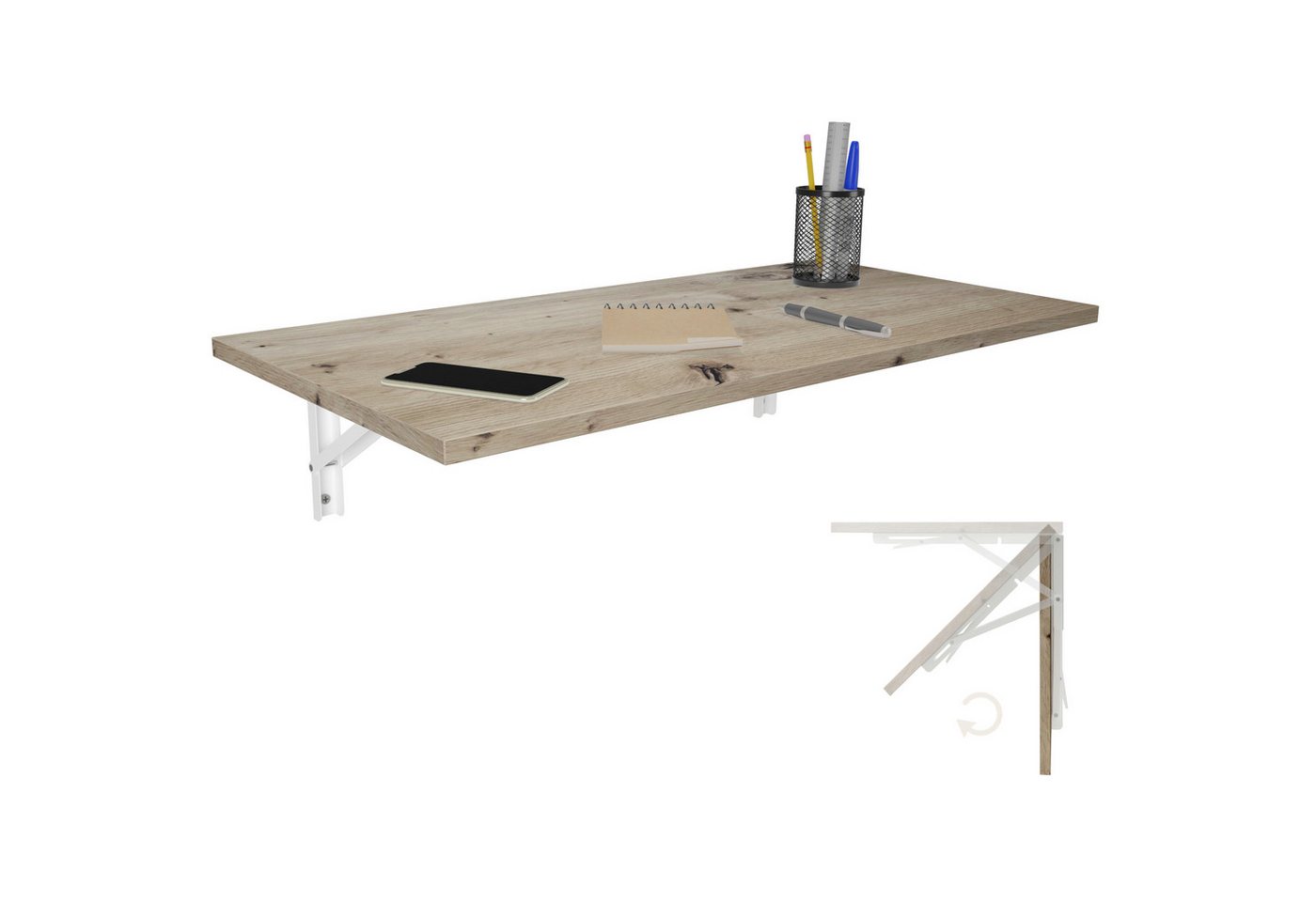 KDR Produktgestaltung Klapptisch 80x40 Wandklapptisch Esstisch Küchentisch Schreibtisch Wand Tisch, Eiche astig von KDR Produktgestaltung