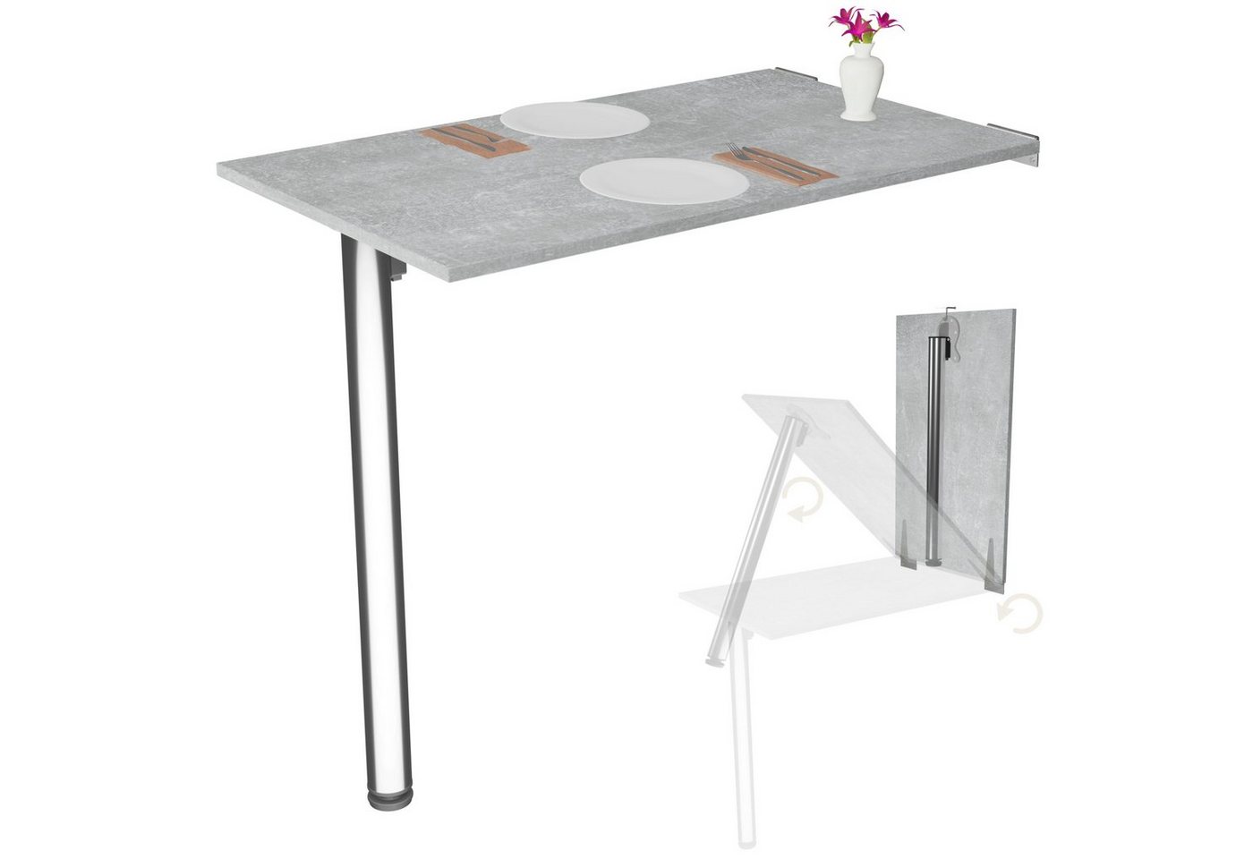 KDR Produktgestaltung Klapptisch 80x50 Wandklapptisch Esstisch Küchentisch Schreibtisch Wand Tisch, Beton von KDR Produktgestaltung