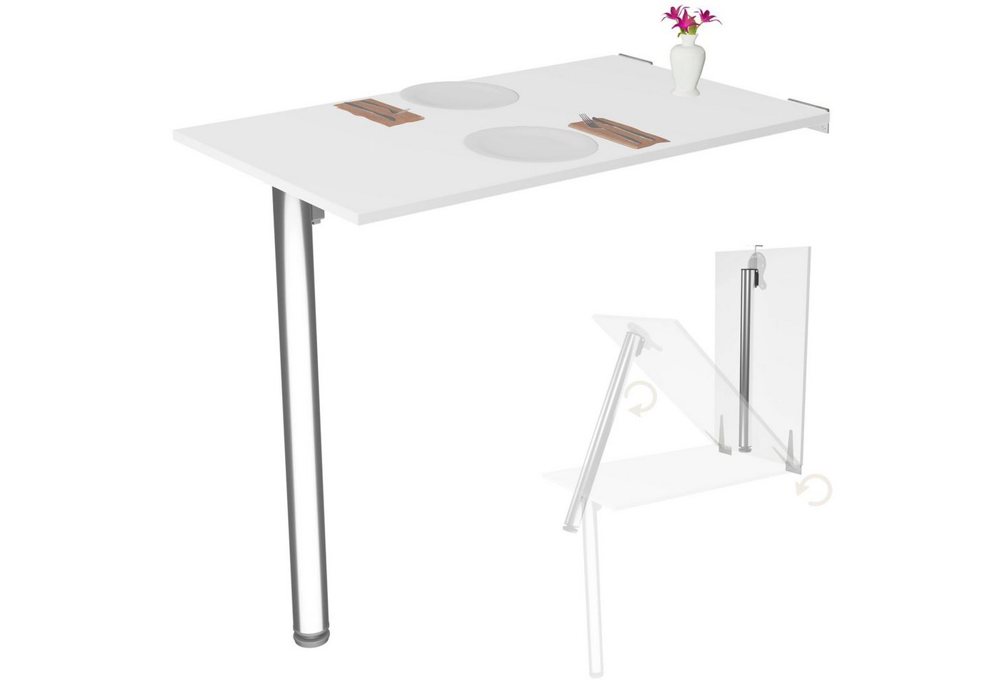 KDR Produktgestaltung Klapptisch 80x50 Wandklapptisch Esstisch Küchentisch Schreibtisch Wand Tisch, Weiß von KDR Produktgestaltung